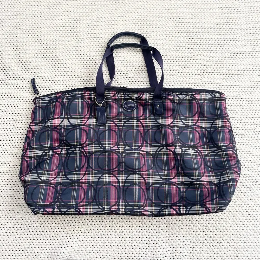 Coach Vintage Limited Edition Purple Tartan Weekender Bag Removable Pouch READ